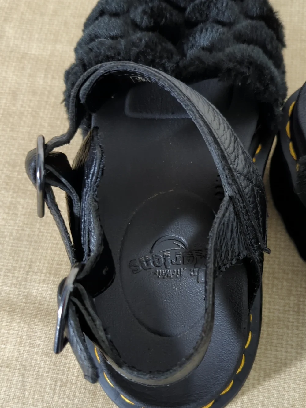 Dr. Martens Voss Quad Black Fluffy Chunky Platform Sandals Silvertone Hardware